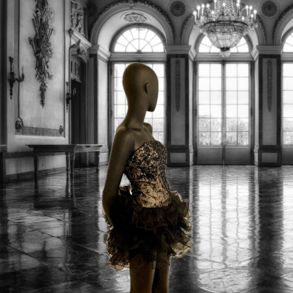 Black short strapless ballerina tutu formal party dress with rhinestone bodice.